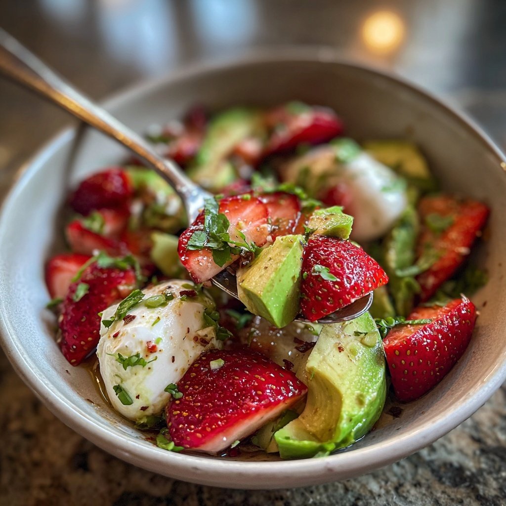 Salat mit Erdbeeren, Avocado und Burrata