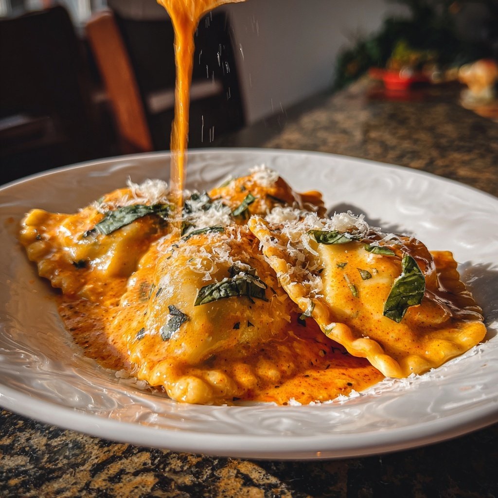 Ravioli mit rosa Sahnesauce